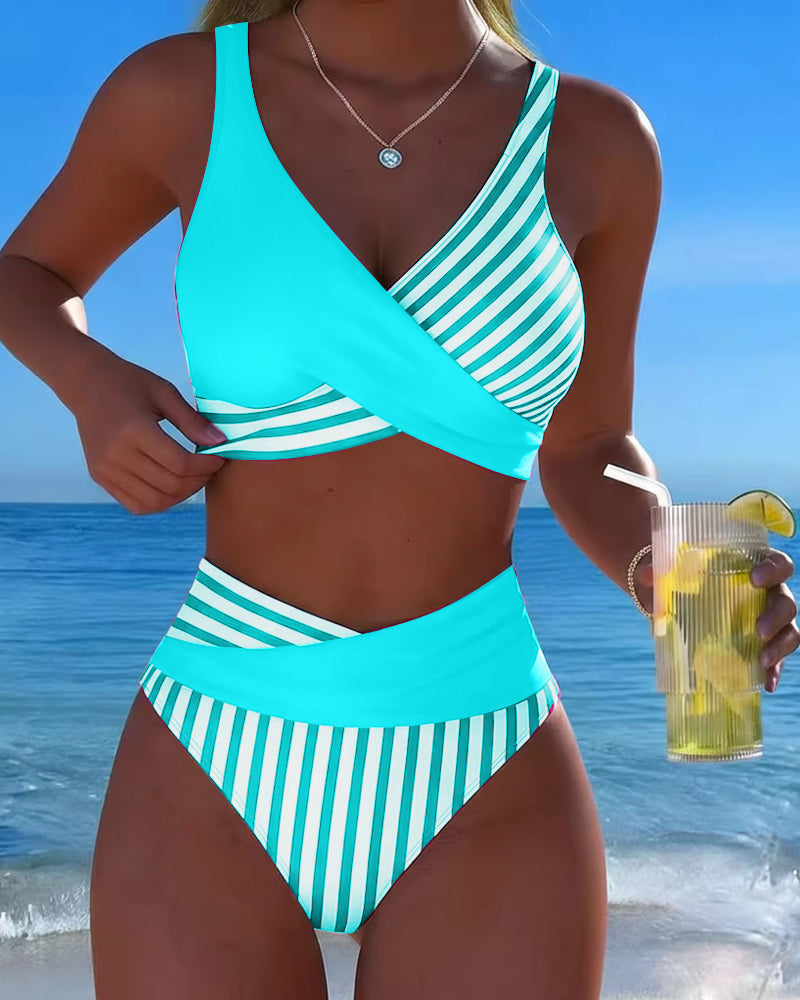 Bikini Gekreuzte Streifen Bedruckt