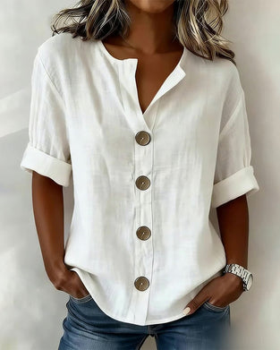 Lockere Bluse Mit Kurzen Ärmeln Und Großen Knöpfen