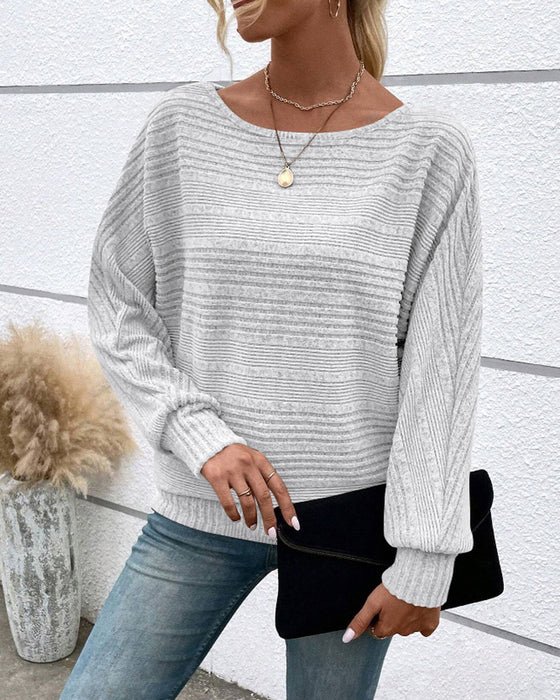 Einfarbiges Langarmshirt mit Rundhals und Streifen