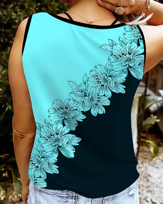 Tanktop mit V-Ausschnitt ärmellos bedruckt Colorblock