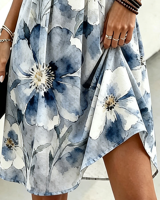 Kleid Rüsche Besatz Tie-Dye Blumig Taille