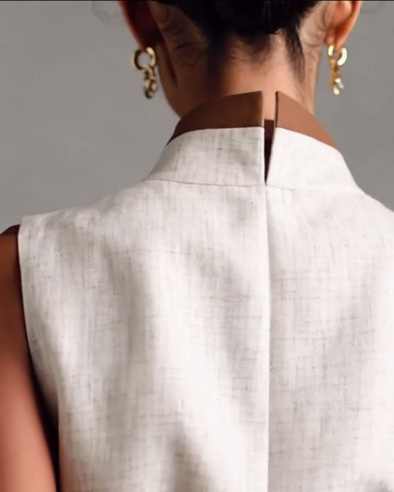 Kleid Kontrastfarbe Ärmellos Maxi