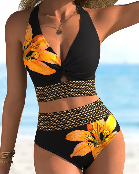 Bikini Halfterhals V-Ausschnitt Twist