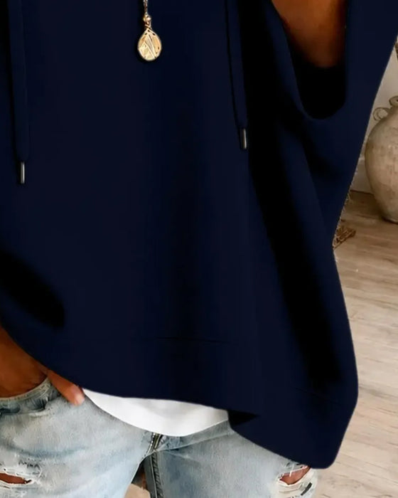 Sweatshirt Mit Kordelzug Und Dreiviertelärmeln Mit Kapuze