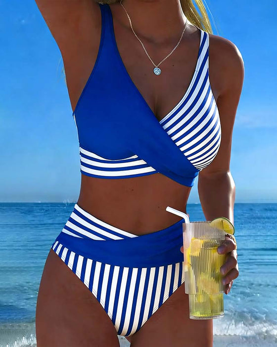Bikini Gekreuzte Streifen Bedruckt
