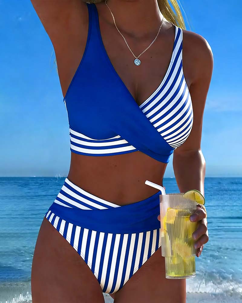 Bikini Gekreuzte Streifen Bedruckt