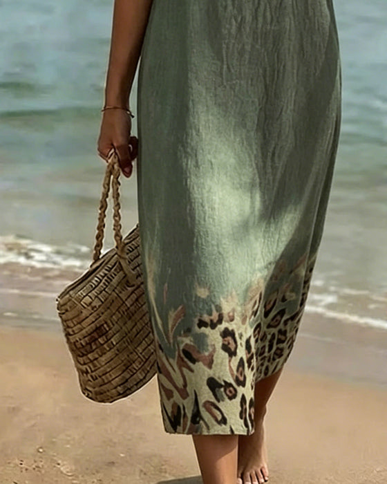 Kleid Ärmellos Leopard Print Lässig