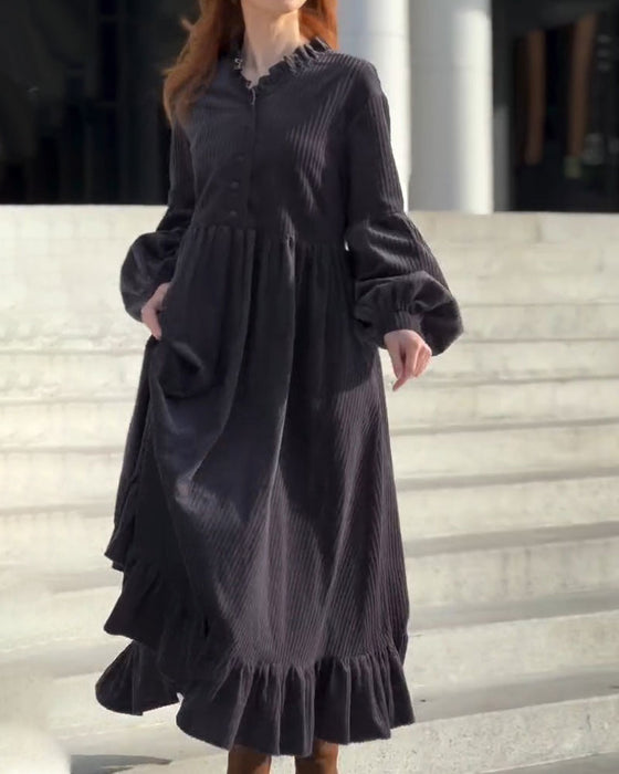 Kleid V-Ausschnitt Rüsche Plissiert Maxi