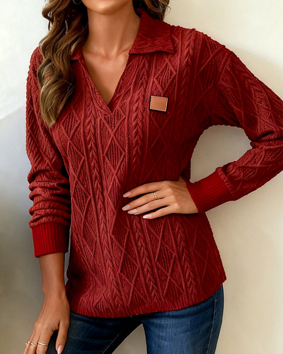 Casual Sweatshirt mit Polo-Kragen und Jacquard