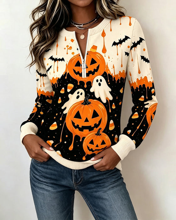 Sweatshirts Reißverschluss Langarm Kürbis Print