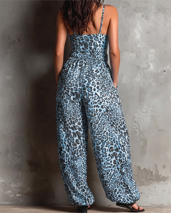 Jumpsuit Leopardenmuster Träger Weites Bein
