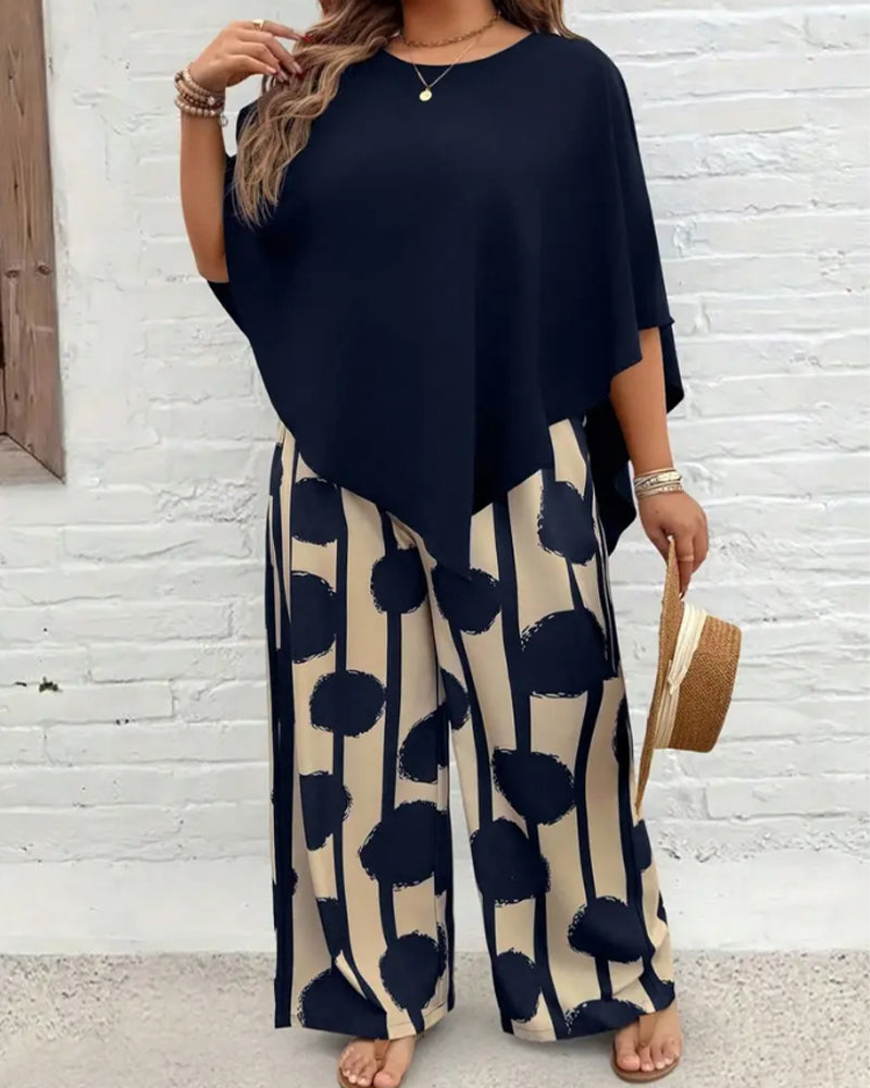 Set Umhang-Stil Oberteil Und Bedruckte Weite Hose