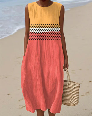 Kleid Pünktchen Rundhalsausschnitt Ärmellos