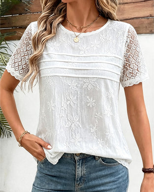 T-Shirt Spitze Flickenwerk Plissiert