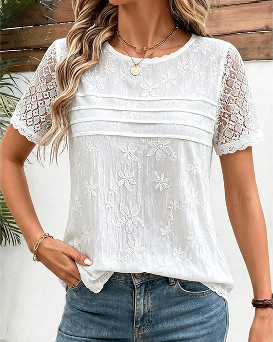 T-Shirt Spitze Flickenwerk Plissiert