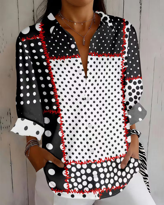 Hemd Polka Dot Langarm Farbblock