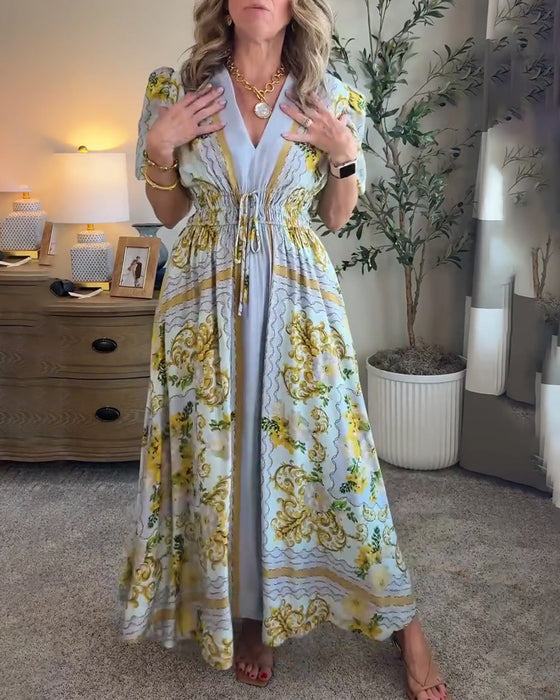 Kleid Blumig Druck V-Ausschnitt A-Linie