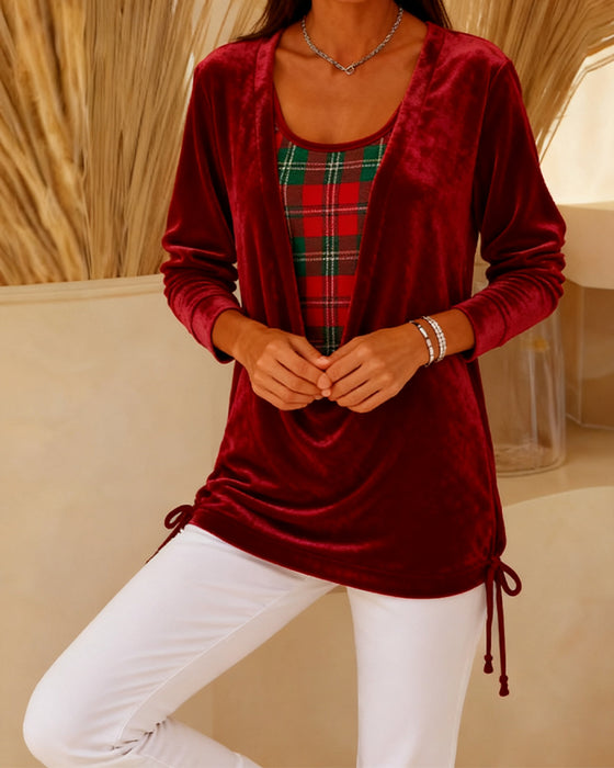 Top mit faux Zwei-Teile-Karo-Patchwork