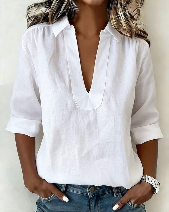 Bluse mit Kragen aus Baumwoll-Leinen