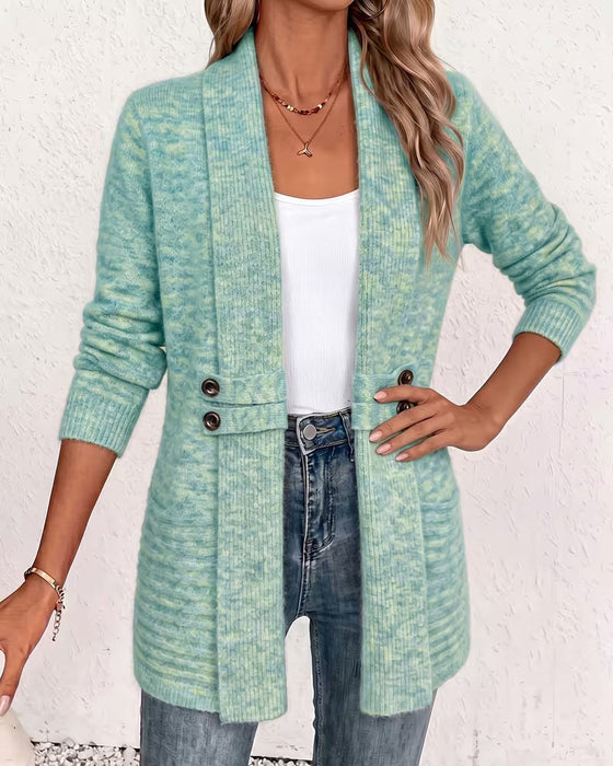 Cardigan Einfarbig Knopf Verziert