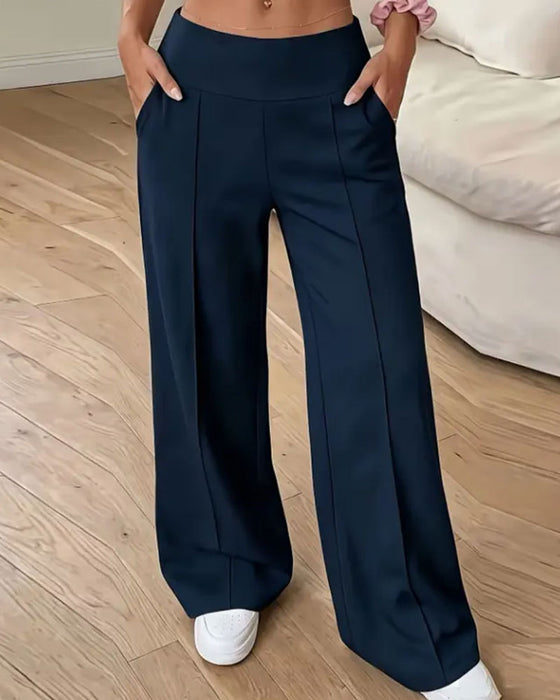 Hose Hohe Taille Tasche Weites Bein Lang