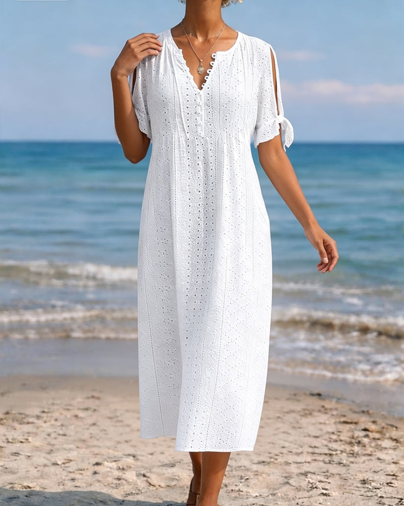 Kleid Hohler Ausschnitt V-Ausschnitt Binden Seite Schlitz Cold Shoulder