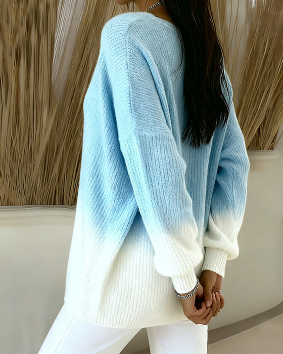 V-Ausschnitt langärmelige Gradient-Strickjacke