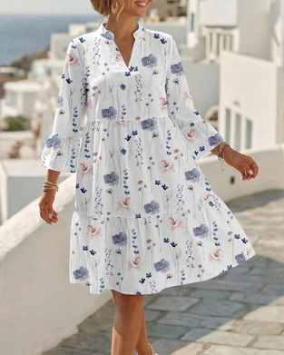 Kleid V-Ausschnitt Blumig Druck Midi