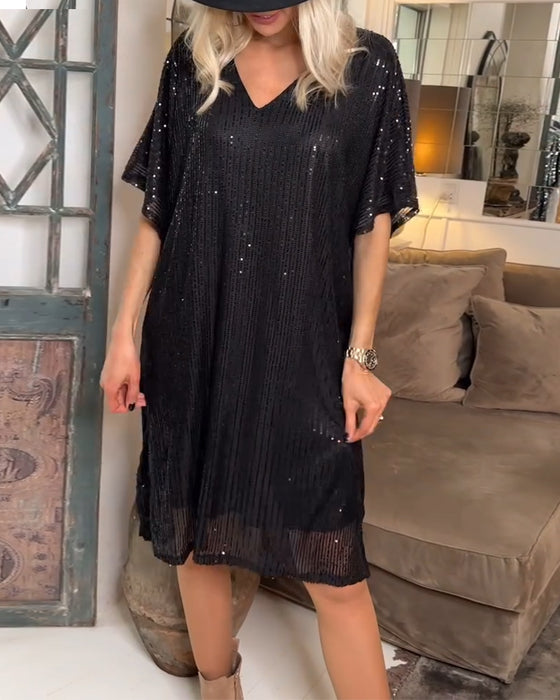 kleid v-ausschnitt pailletten casual