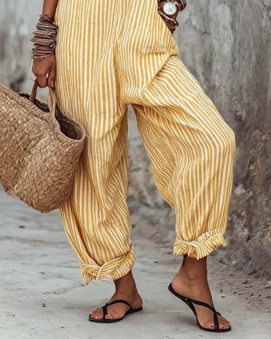 Jumpsuit Breiter Träger Gestreifte Overalls