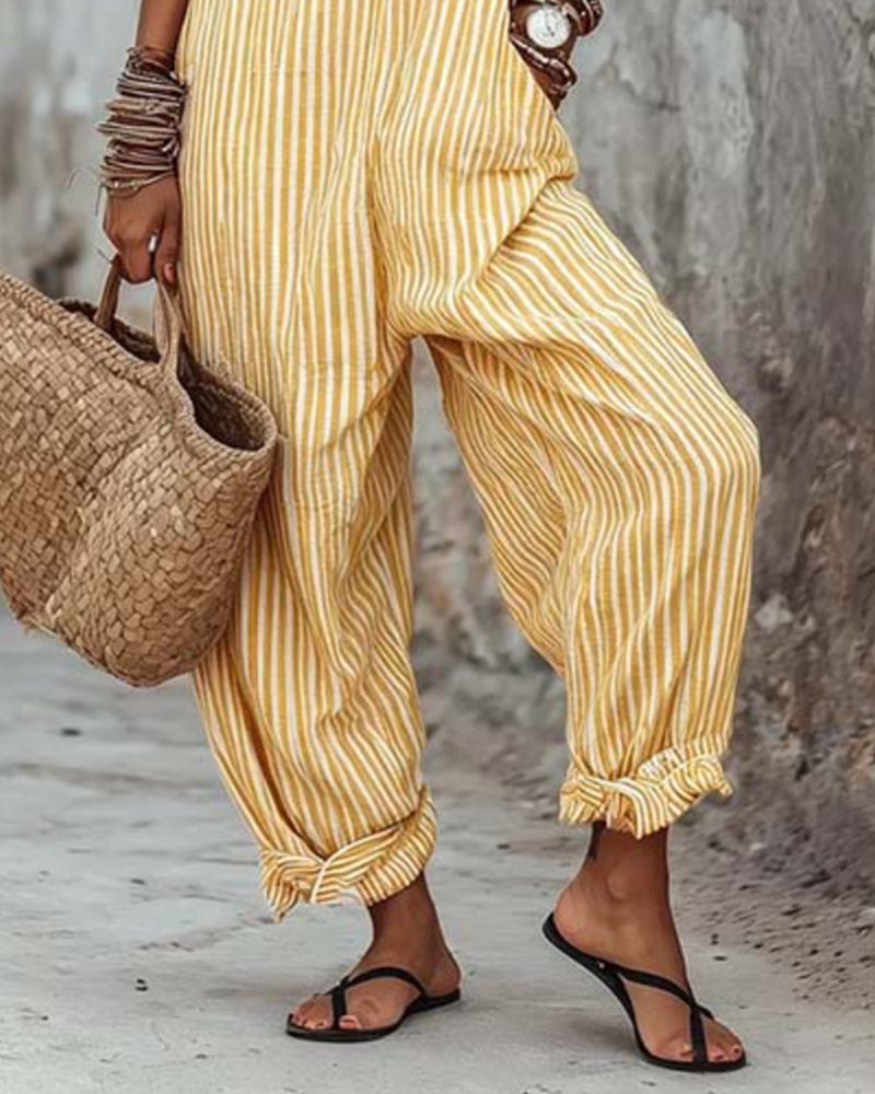 Jumpsuit Breiter Träger Gestreifte Overalls