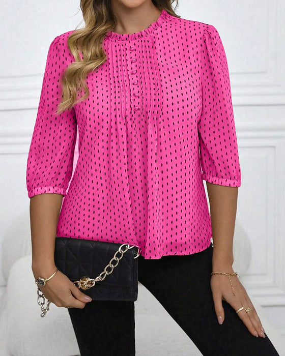 Bluse Rüsche Besatz Locker Polka Dot