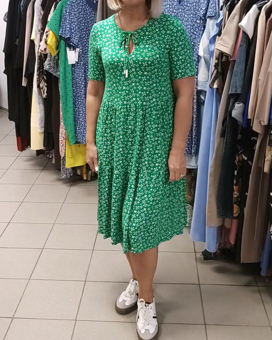 Kleid Blumig Druck Krawatte Vorne