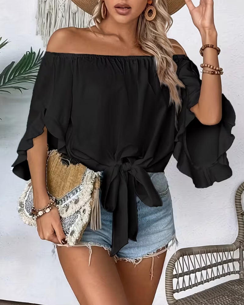 Bluse Off-Shoulder Schleife Glockenärmel