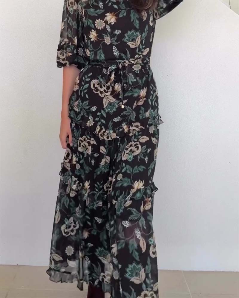 Kleid Vintage Blumig Puffärmel