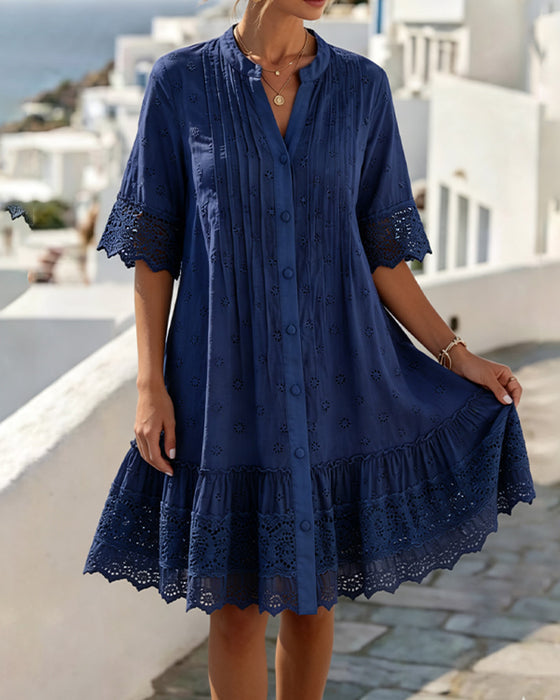 Kleid V-Ausschnitt Halbarm A-Saum
