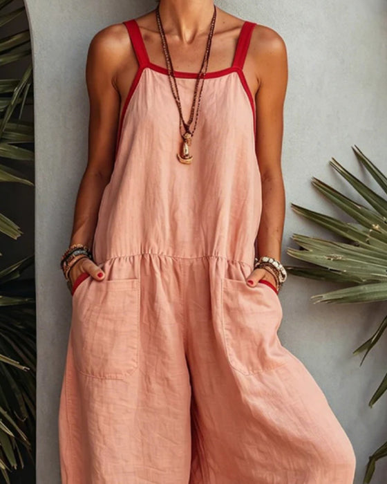 Farbblockierter Jumpsuit Mit Taschen