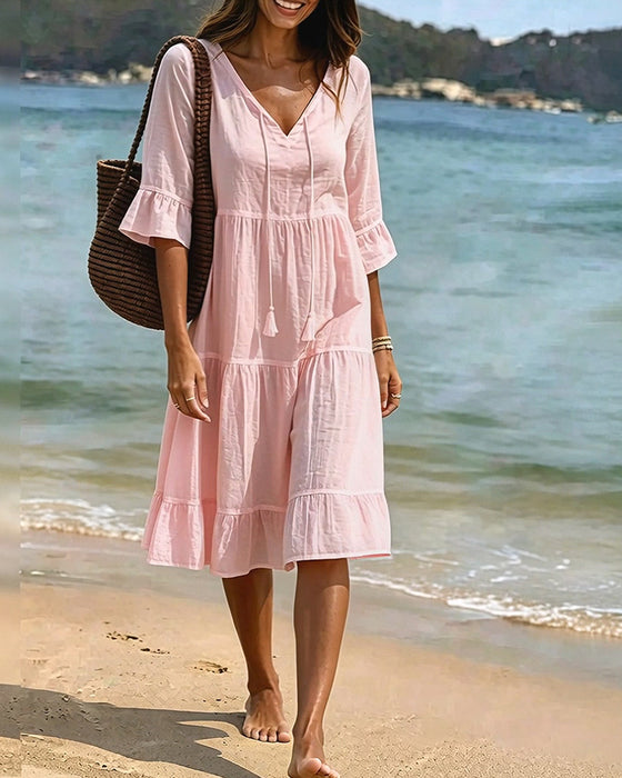 Kleid Ausgestellt Halbarm Bindegürtel