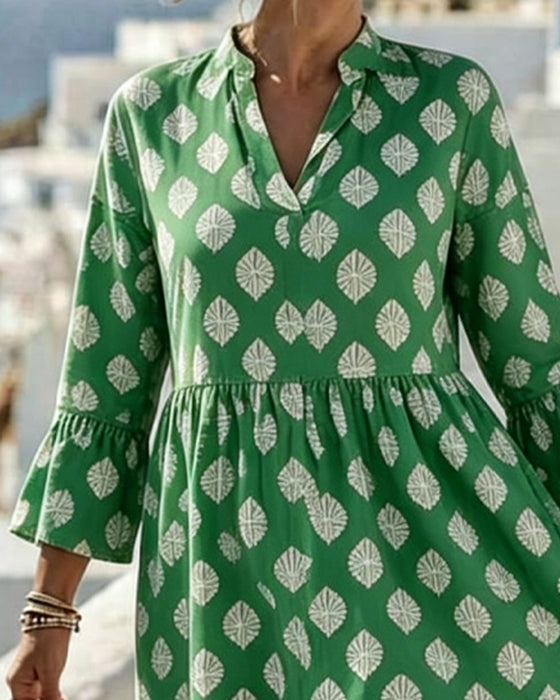Kleid V-Ausschnitt Gedruckt