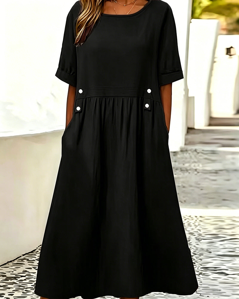 Kleid Rundhals Kurzarm Einfarbig Farbe