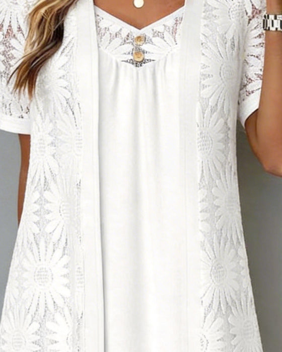 Kleid Gänseblümchen Spitze Gefälscht Zweiteilig