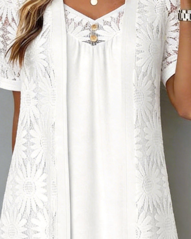 Kleid Gänseblümchen Spitze Gefälscht Zweiteilig
