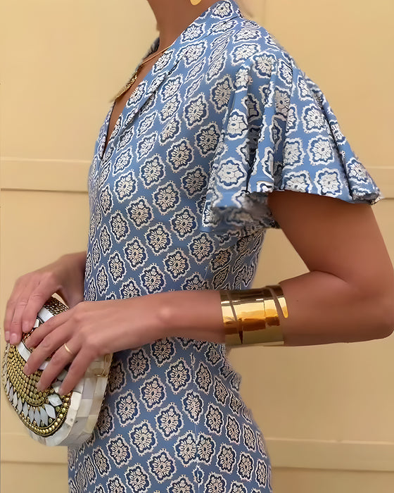 Kleid V-Ausschnitt Rüsche Leopard Patchwork