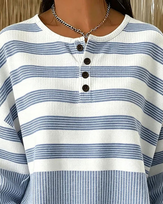 Sweatshirt Streifen Henley Hals Langarm