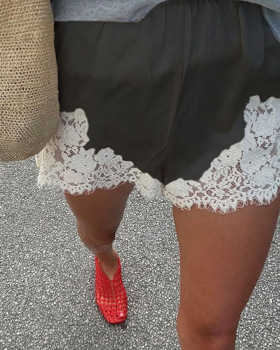 Shorts Mode Spitzenbesatz Patchwork