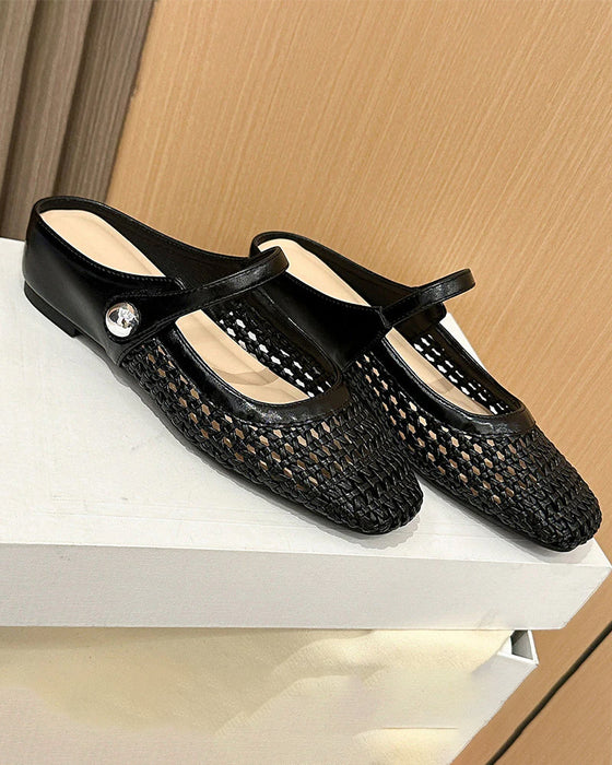 Schuhe Eckige Zehe Gewebt Durchbrochen