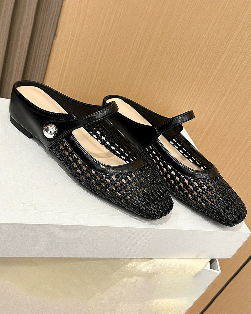 Schuhe Eckige Zehe Gewebt Durchbrochen