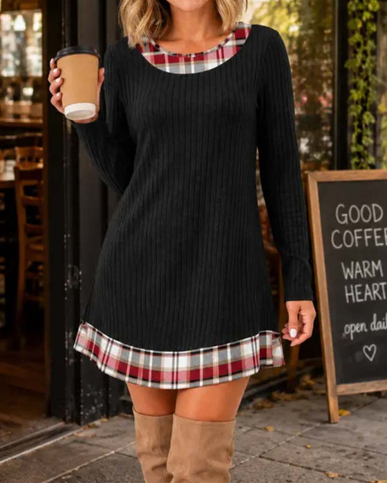 Kleid Kariert Faux Zweiteilig
