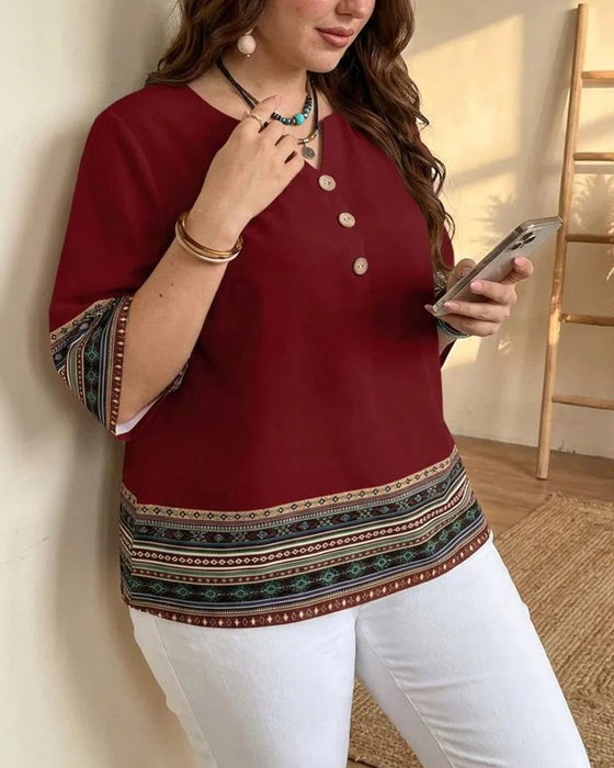 Bluse Ethno-Stil gestreift dreiviertelarm