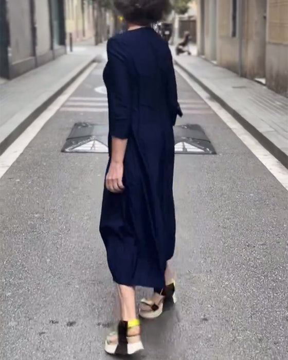 Kleid Runder Hals Uni A-Linie Stil